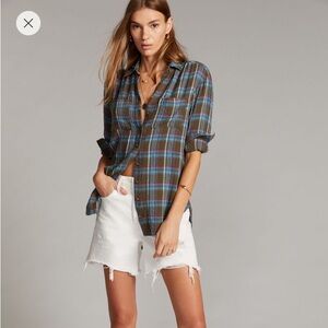 Anthropologie Pilcro Seamed Plaid Tunic Button Down Shirt